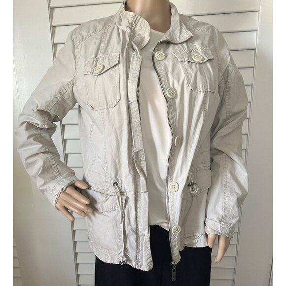 Joujou Womens Beige Utility Jacket With Button & Zipper Closure - Picture 2 of 8